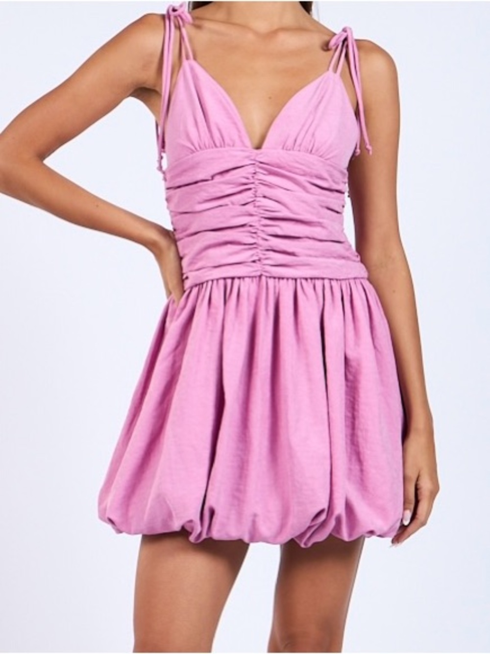 Sky to Moon Ruched Bubble Hem Mini Dress